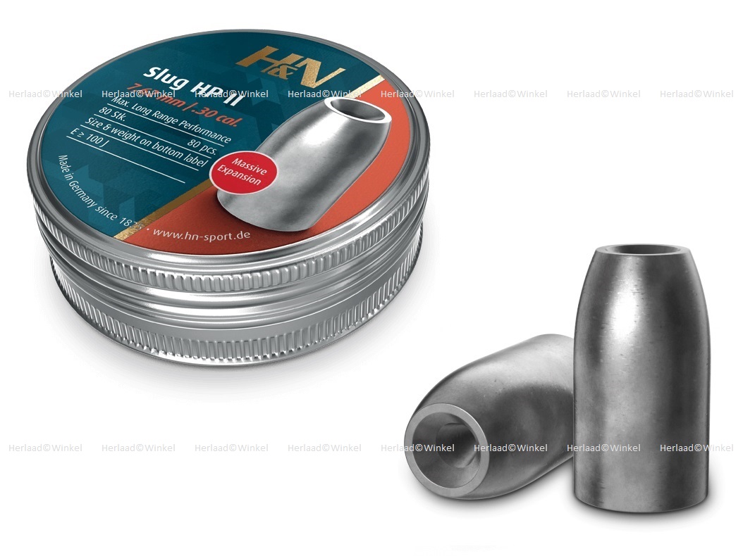 H&N Slug HP II 7.62mm Airgun Pellets 3.24 gram, 50 grain tin of 80